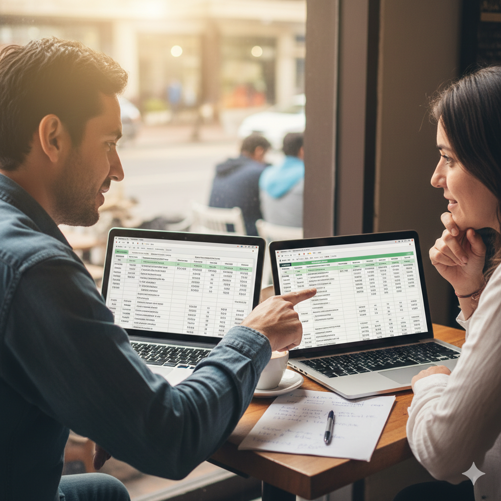 Dos personas comparando cotizaciones de seguros de auto en sus portátiles